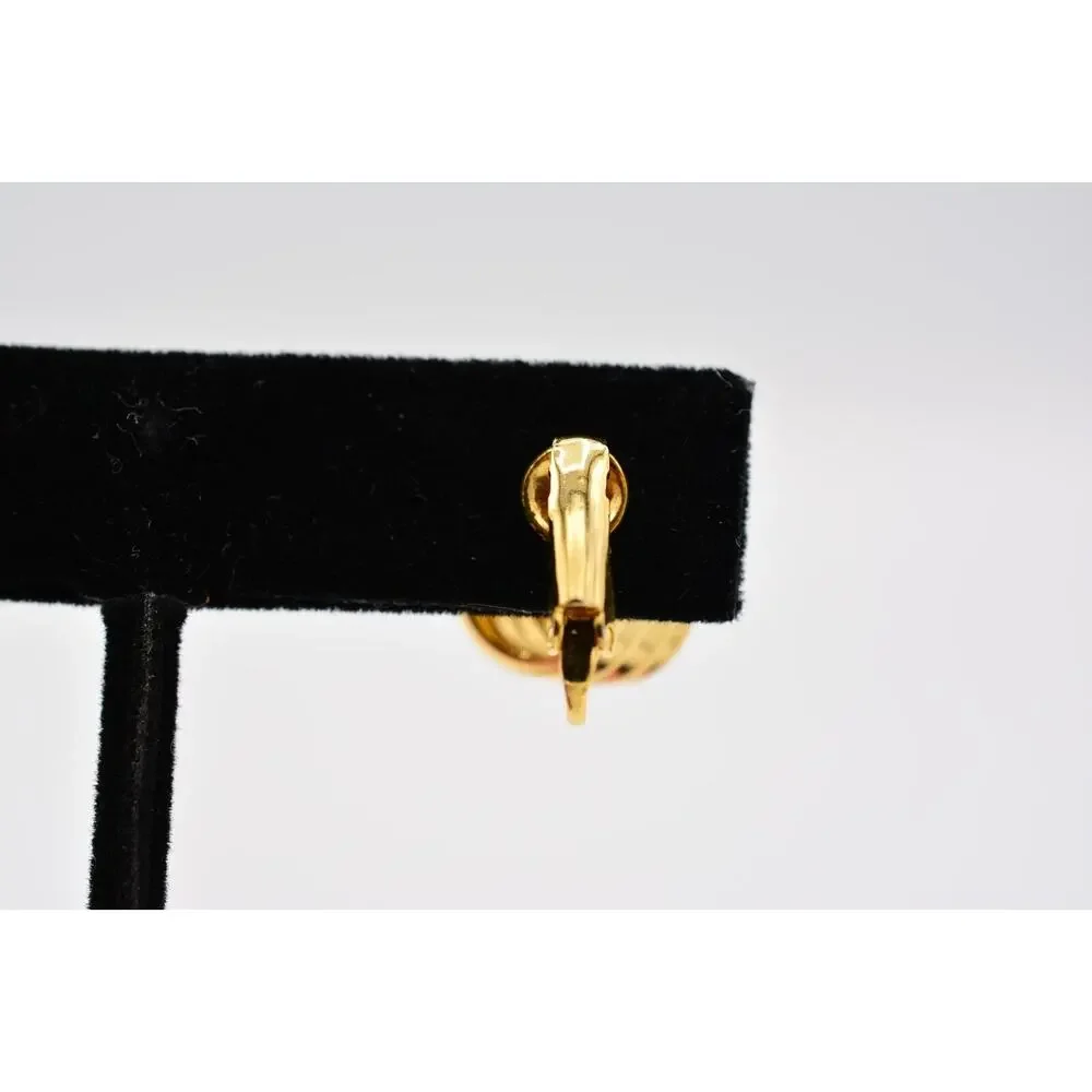Vintage Clip On Earrings Knot Tie Stud Gold Huggie Round Metallic 1980s BinAA